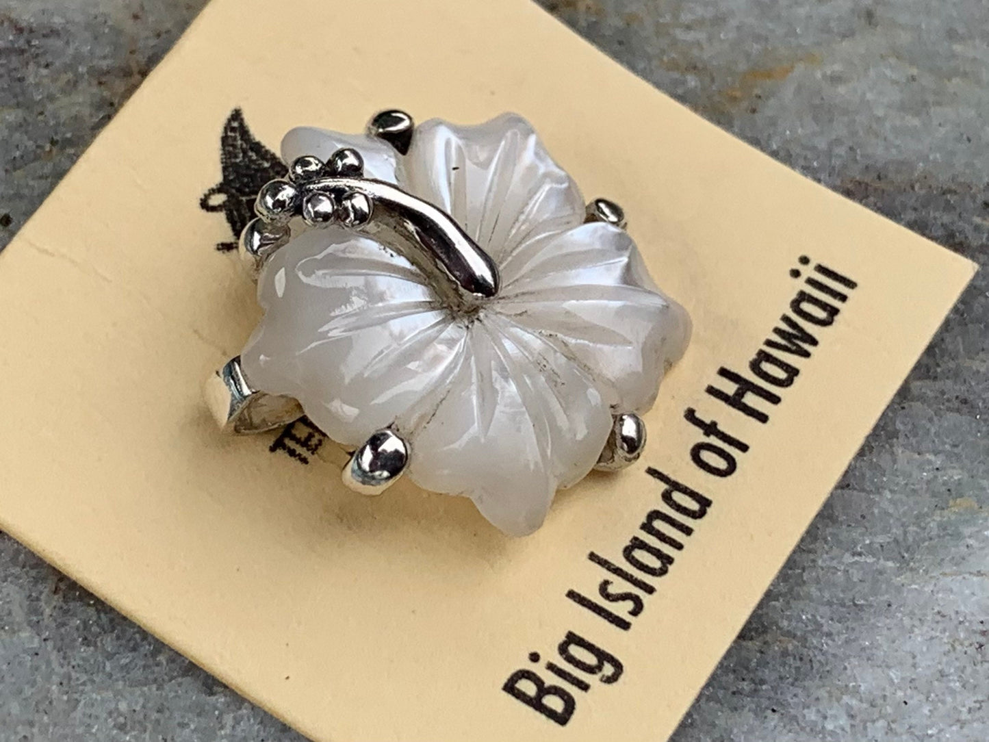 Hibiscus Flower Necklace Pendant. Hawaiian State Flower. Sterling Silver, Mother of Pearl