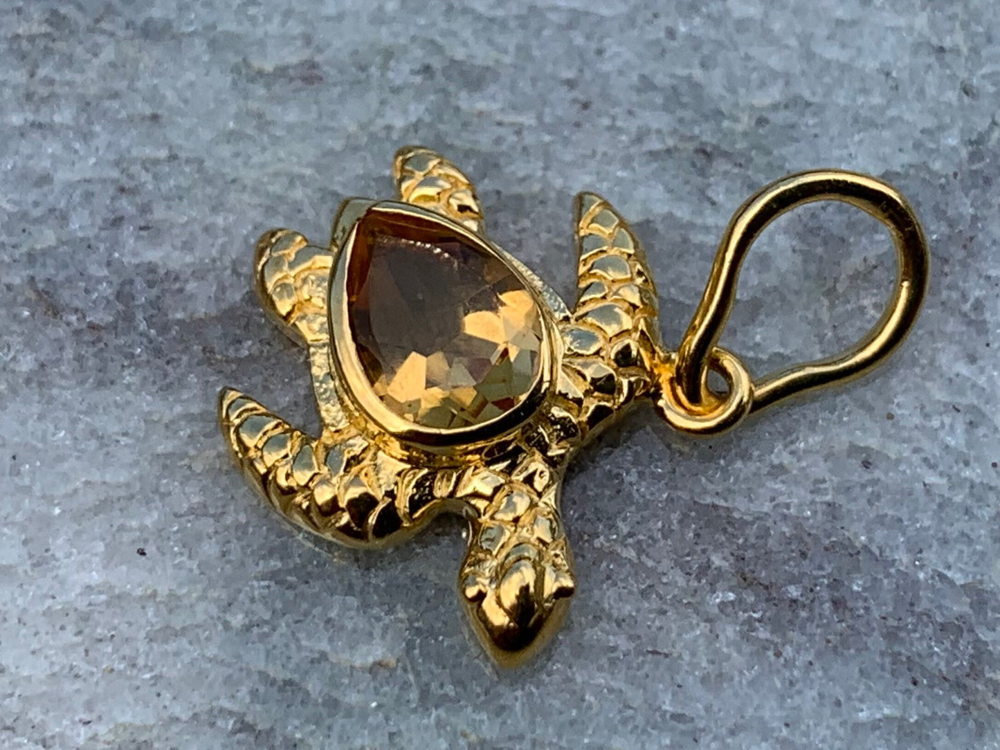 Turtle Charm Citrine Necklace Pendant 18k Gold Vermeil