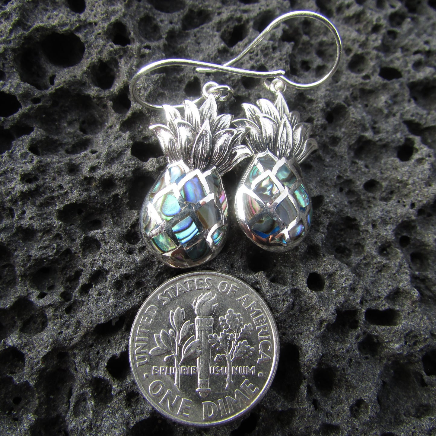 Pineapple Fruit Earrings | Paua Abalone Shell | Sterling Silver | Gift | Jewelry | Handmade | Unique