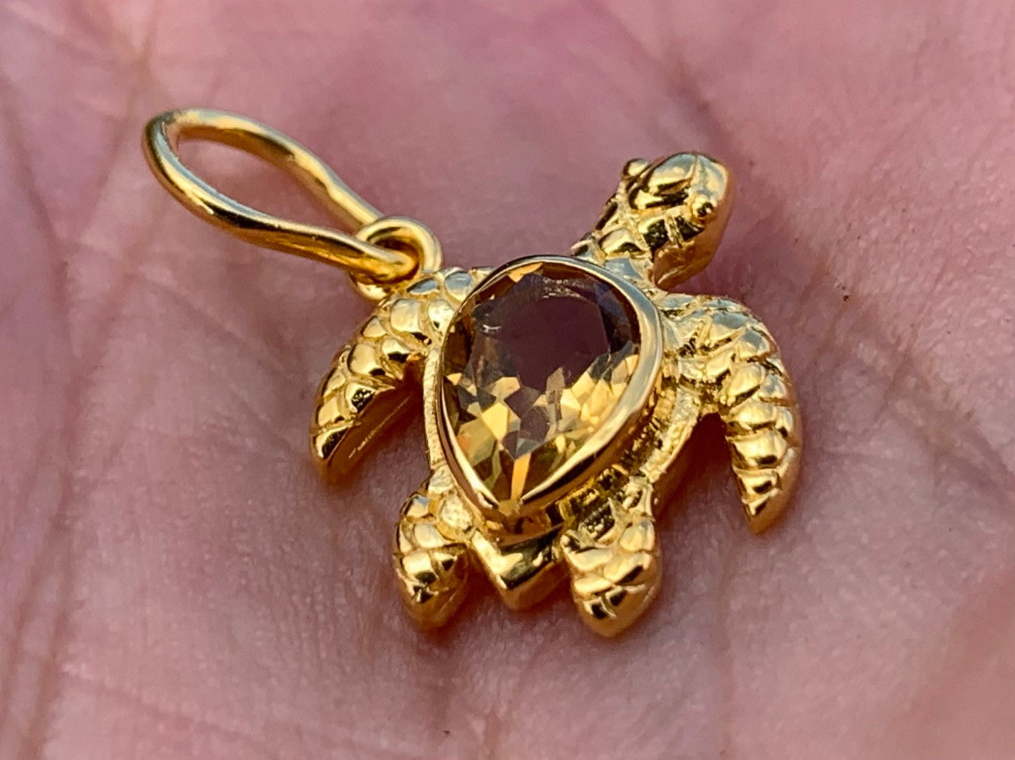 Turtle Charm Citrine Necklace Pendant 18k Gold Vermeil