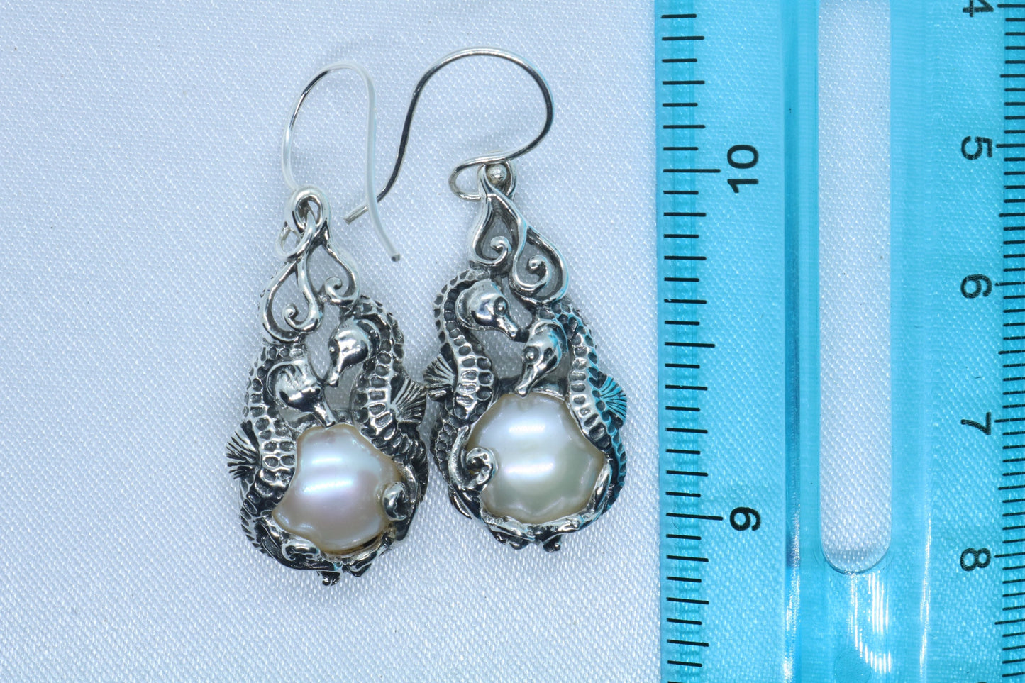 Seahorses Mabe White Pearl Silver Earrings