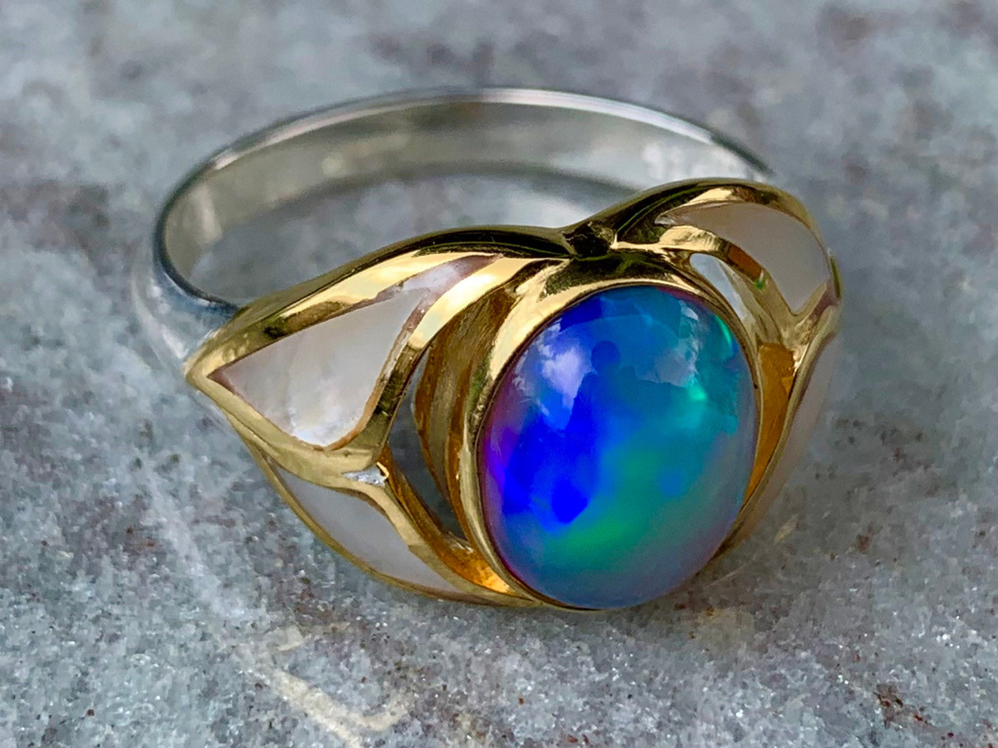 Opal Ocean Wave 18k Gold Vermeil and Silver, Mother of Pearl Ring