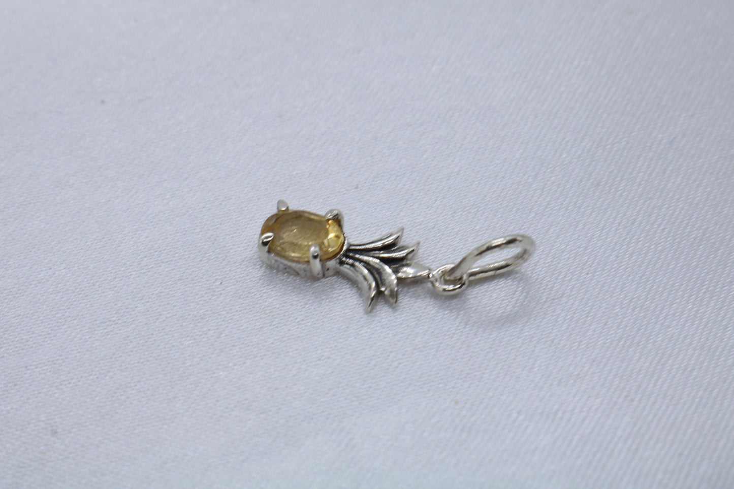 Pineapple charm citrine necklace pendant. Sterling silver.