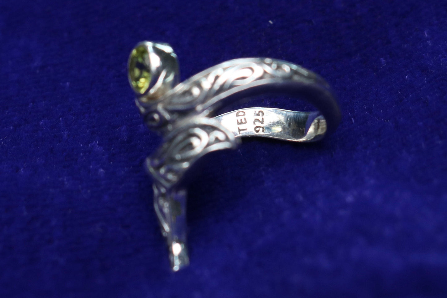 Whale Tail Ring Tribal Polynesian Tattoo Design. Peridot. Sterling Silver.