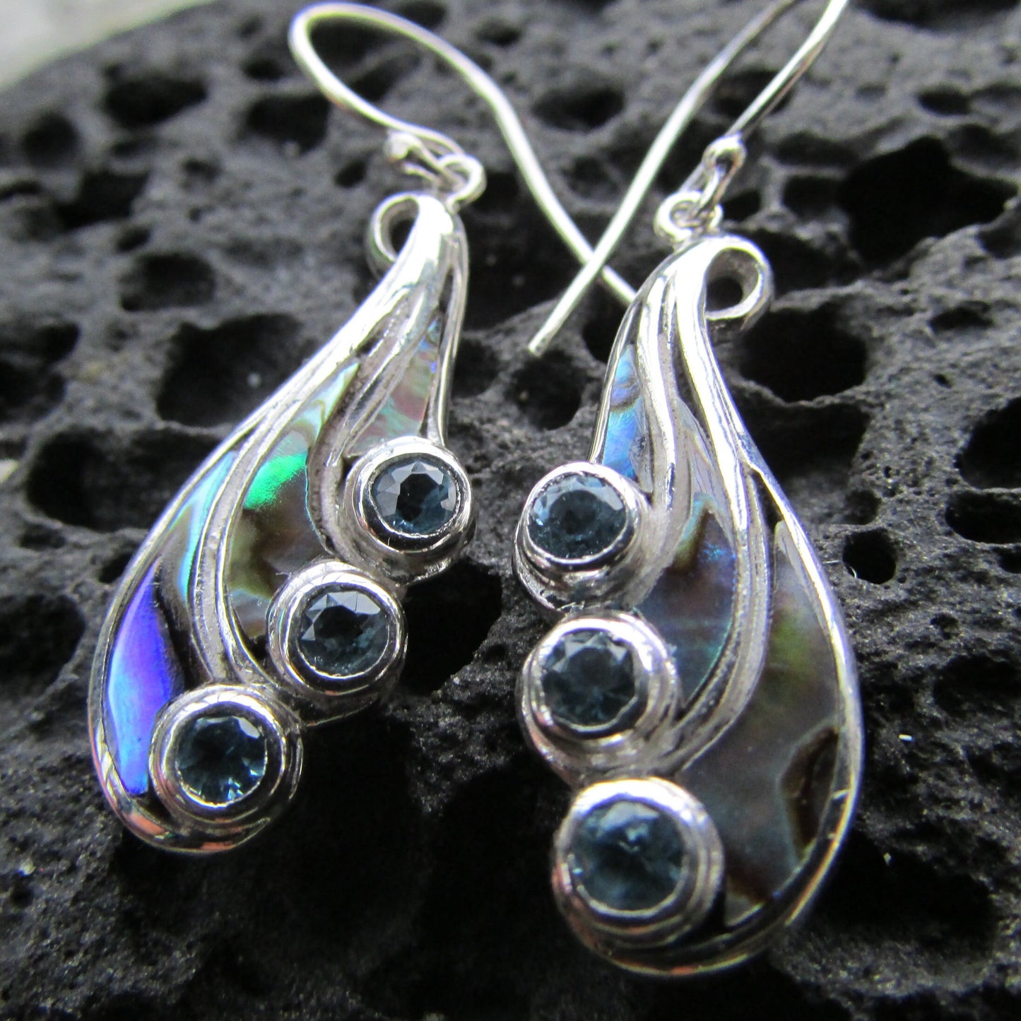 Waterfall Earrings | Blue Topaz | Paua Abalone Shell | Sterling Silver | Ocean | Beach | Gift | Jewelry | Handmade | Unique