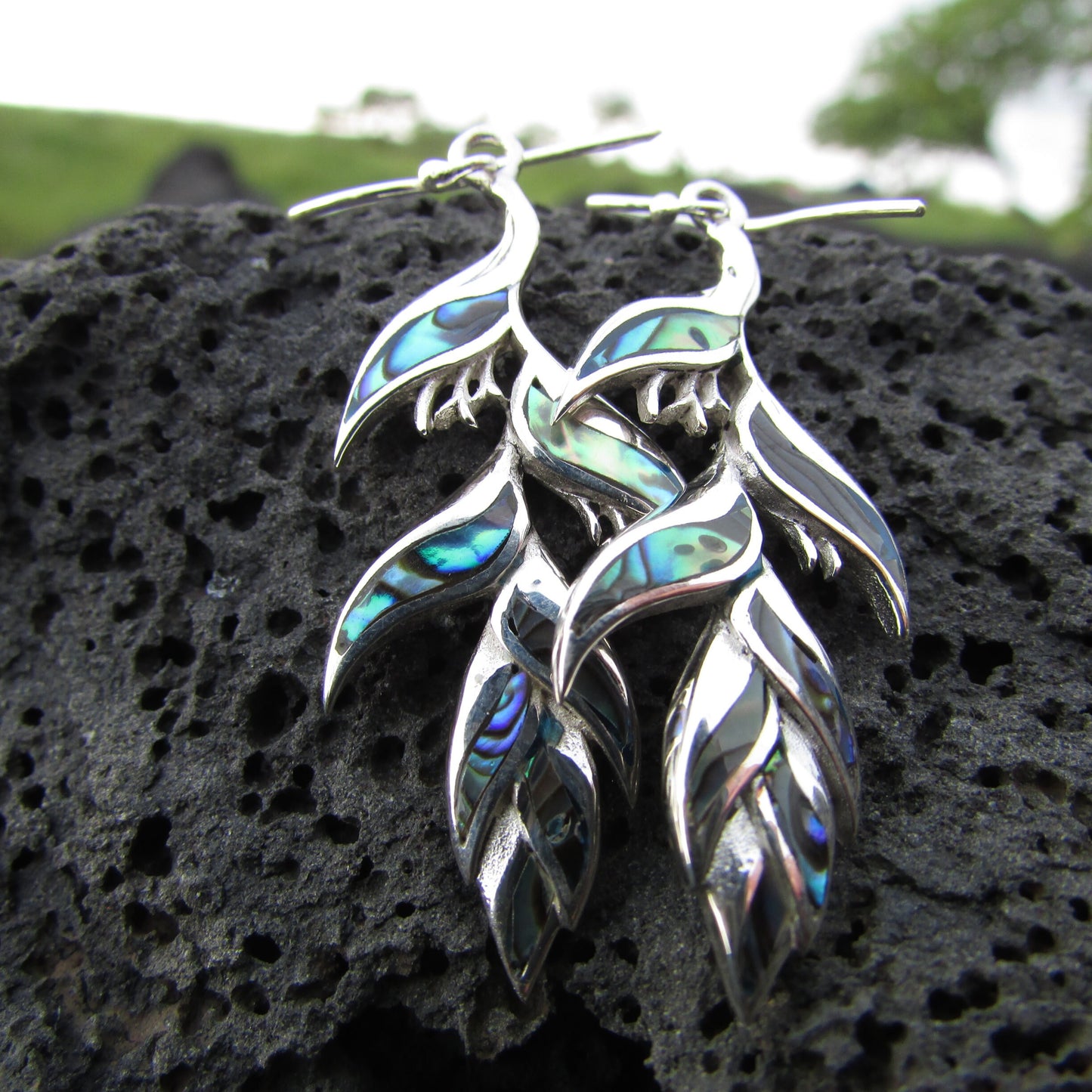 Heliconia Flower Earrings | Paua Abalone Shell | Sterling Silver | Nature | Gift | Jewelry | Handmade | Unique