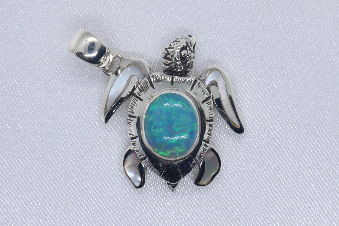 Opal Turtle Hawaiian Honu Silver Mother of Pearl Necklace Pendant
