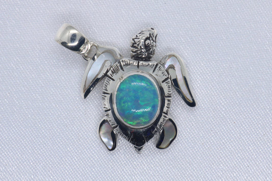 Opal Turtle Hawaiian Honu Silver Mother of Pearl Necklace Pendant