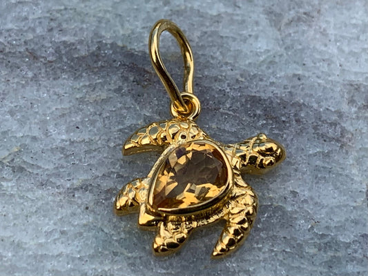 Turtle Charm Citrine Necklace Pendant 18k Gold Vermeil