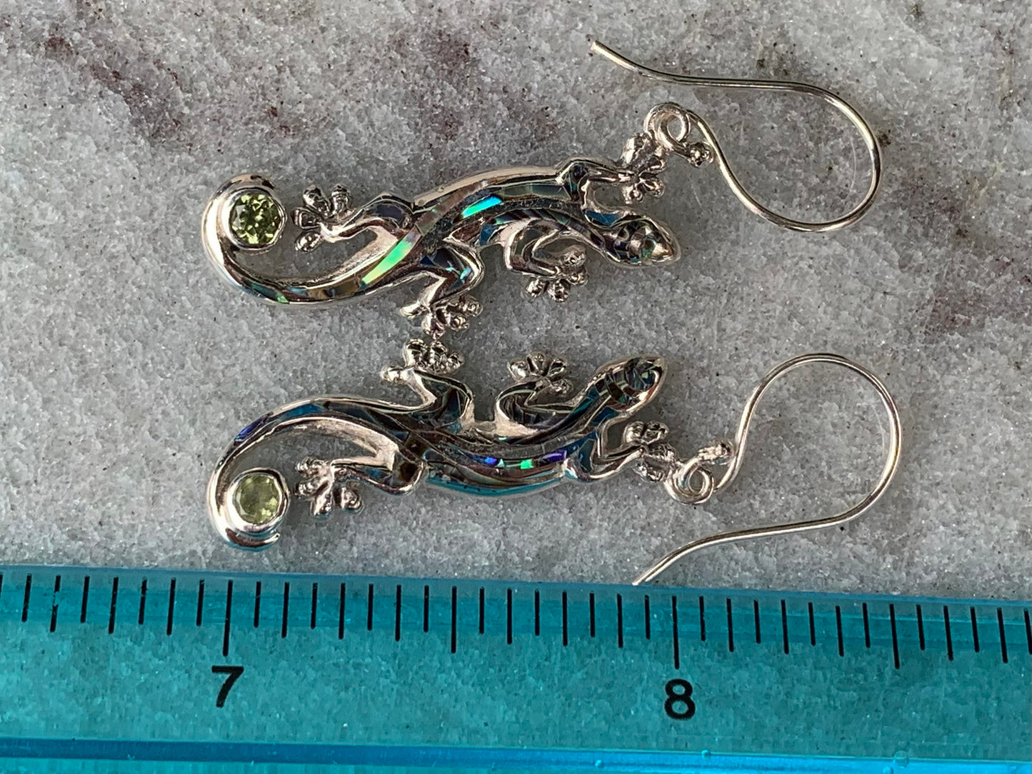 Gecko Lizard Salamander Earrings Silver Peridot