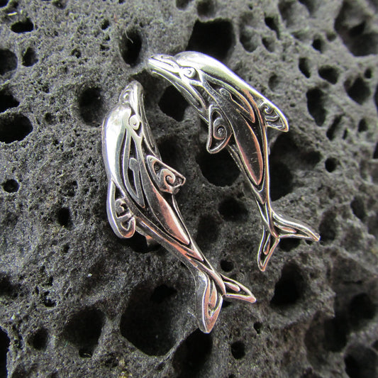 Dolphin Earrings Stud | Sterling Silver | Ocean | Beach | Gift | Jewelry | Handmade | Unique