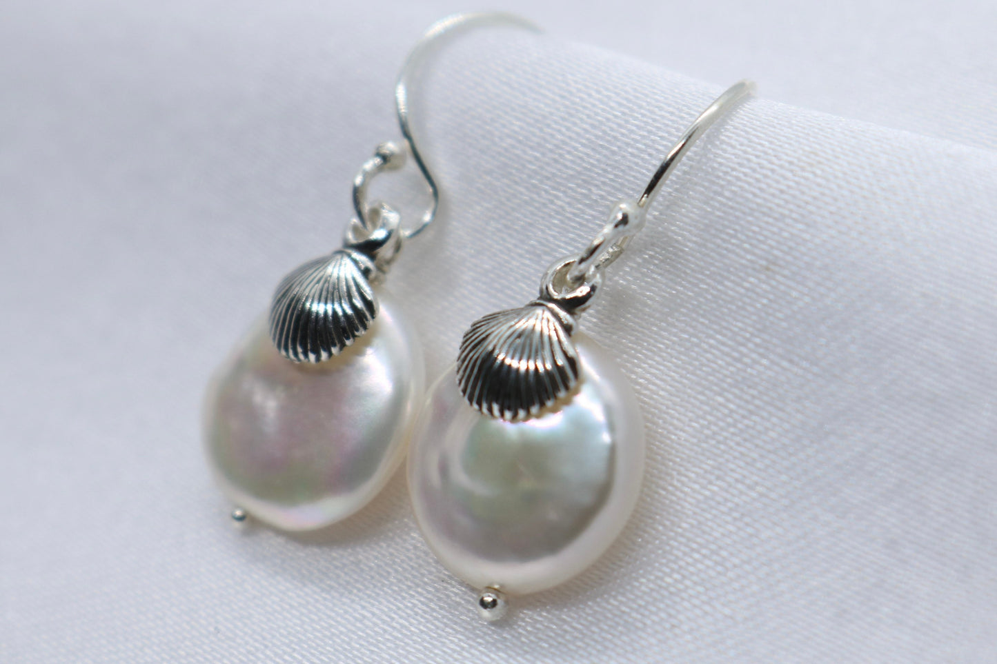Sea Shell Pearl Silver Earrings Jewelry