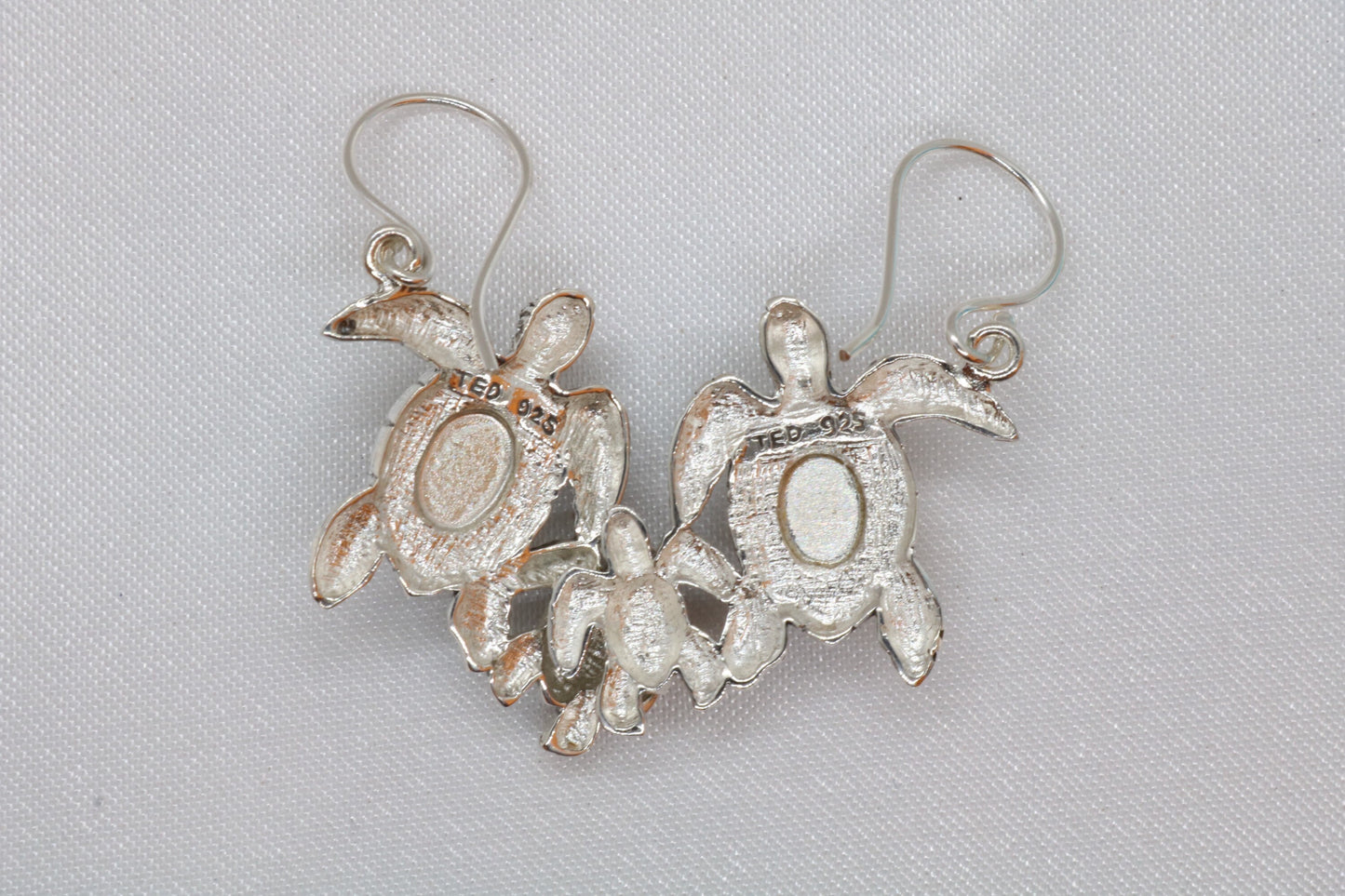 Opal Turtle Hawaiian Honu Mom and Baby Silver Earrings