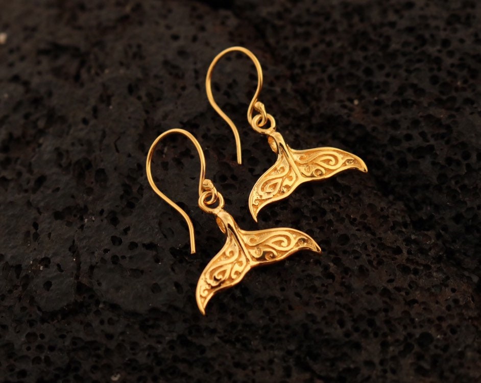 18K Gold Vermeil Whale Tail Earrings.