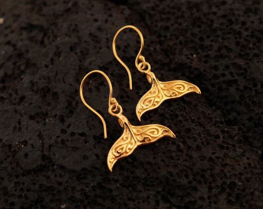 18K Gold Vermeil Whale Tail Earrings.