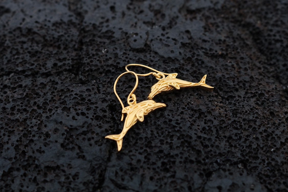 18K Gold Vermeil Dolphin Earrings.