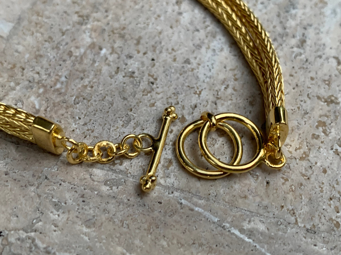 18K Gold Vermeil Plumeria Flower Bracelet. White Mabe Pearl.