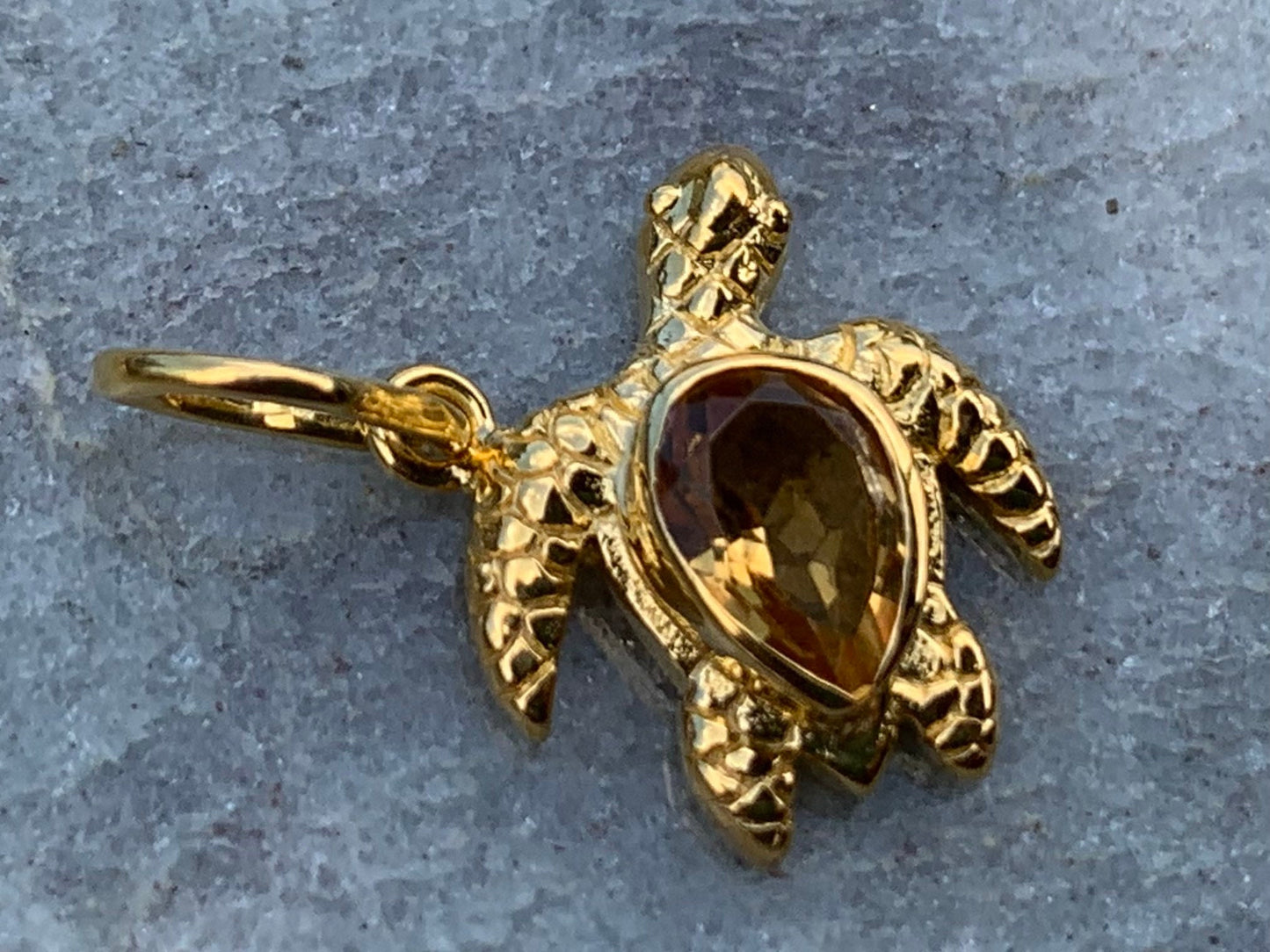 Turtle Charm Citrine Necklace Pendant 18k Gold Vermeil