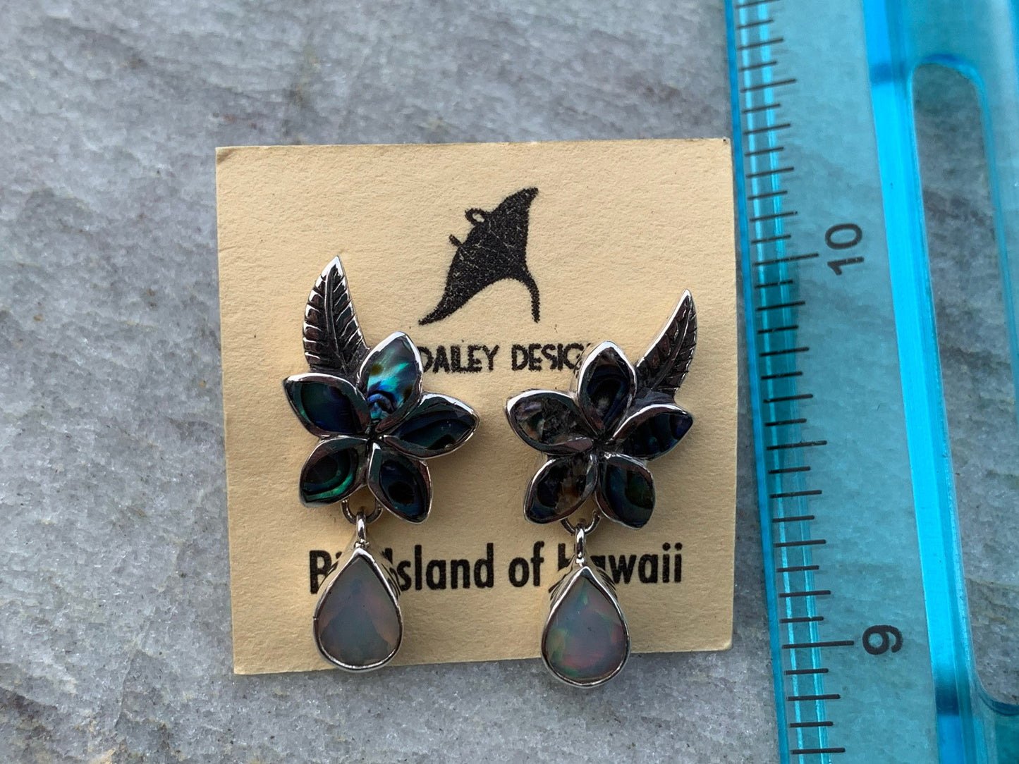 Plumeria Opal Earrings Studs. Abalone shell, Silver.