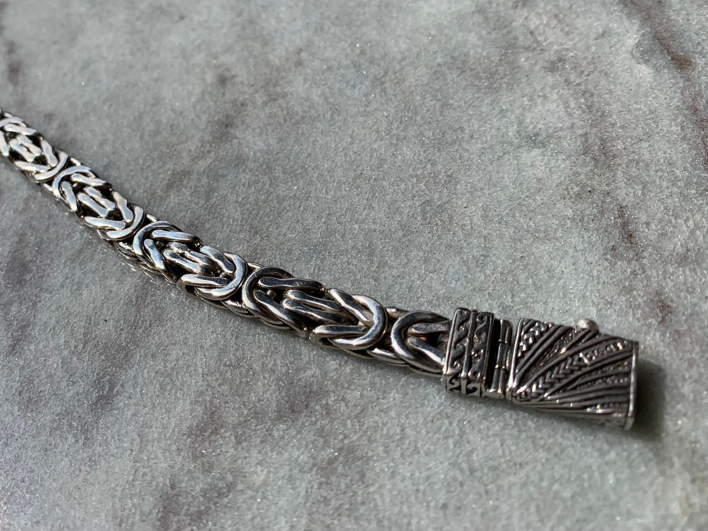 Hawaiian Tribal Byzantine Bracelet, 9mm. Sterling Silver.