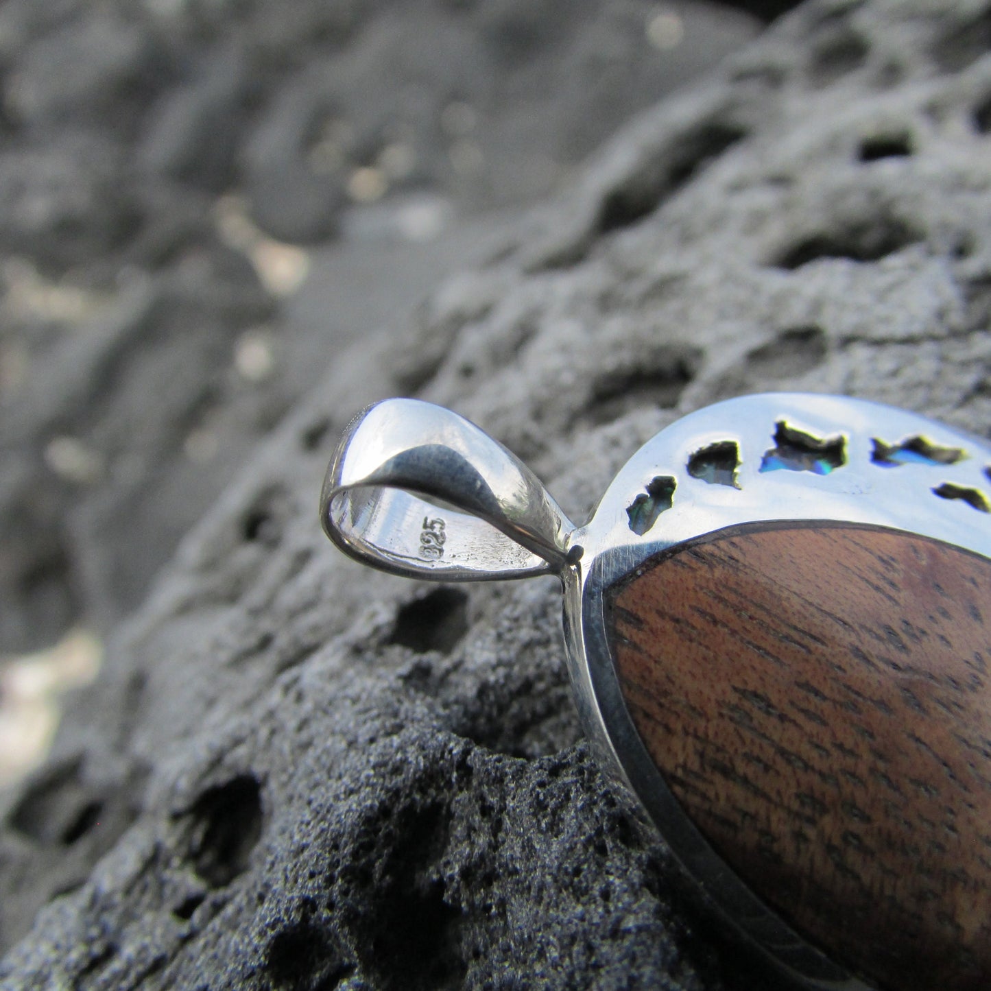 Hawaii Islands Chain Necklace Pendant Small | Koa Wood | Paua Abalone Shell | Sterling Silver | Ocean | Beach | Gift | Jewelry | Handmade