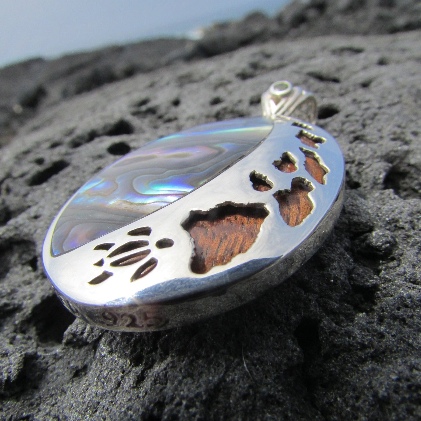 Hawaii Island Chain Necklace Pendant Large | Abalone Paua Shell | Peridot | Sterling Silver | Koa Wood | Beach | Gift | Jewelry | Handmade