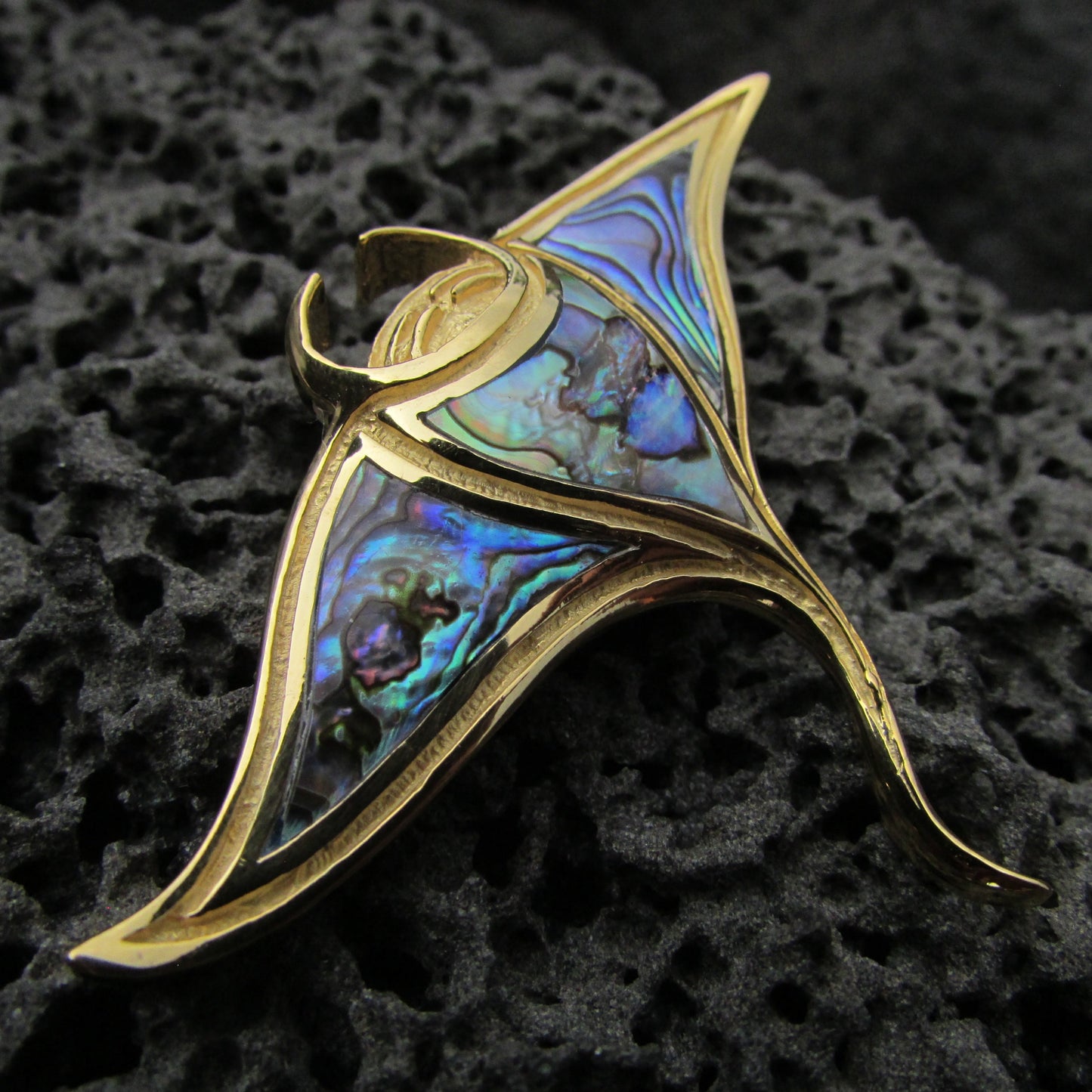 18K Gold Vermeil Manta Ray Stingray Necklace Pendant Handmade | Abalone | Paua Shell | Sterling Silver