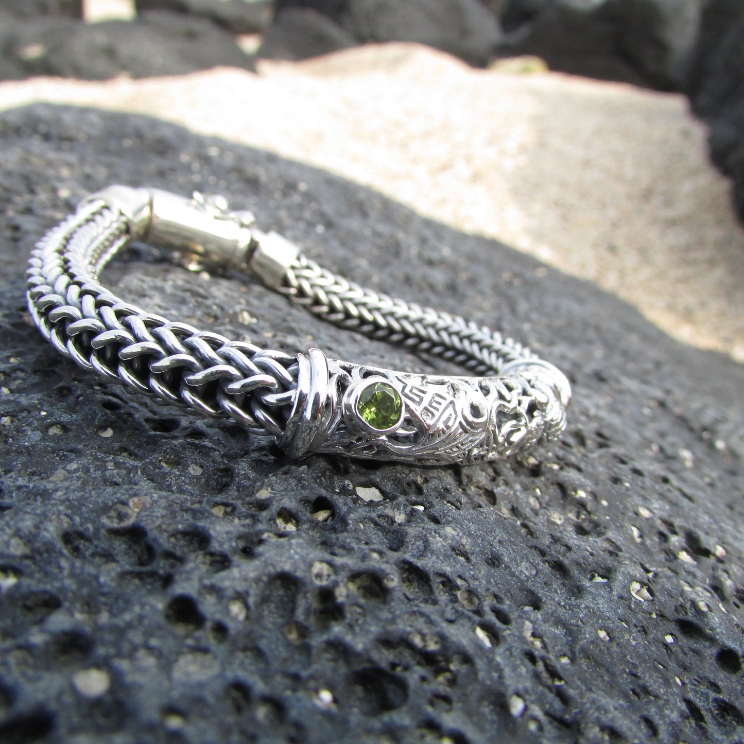 Turtle and Manta Ray Bracelet | Sterling Silver | Peridot | 7 inch | Ocean | Beach | Gift | Jewelry | Handmade | Unique
