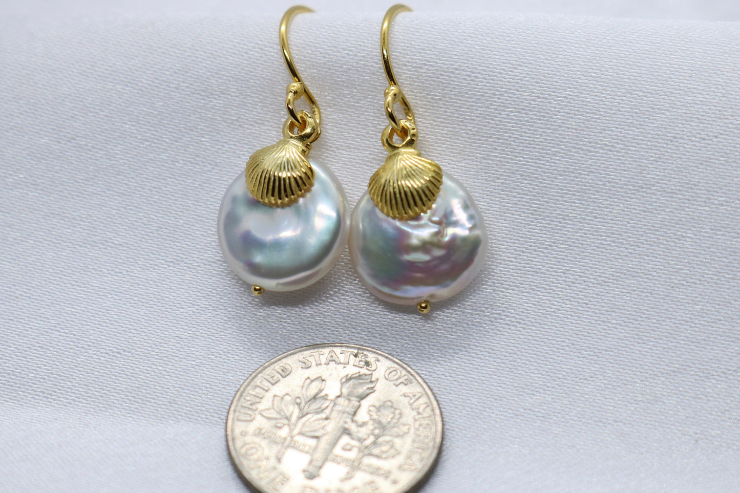 Sea Shell Pearl 18K Gold Vermeil Charm Earrings Jewelry