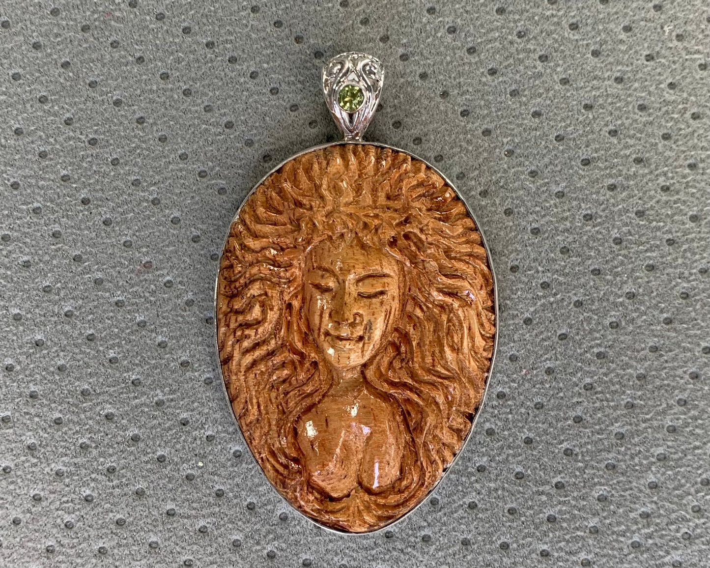 Hawaii Volcano Goddess Pele Carved Pendant Necklace | Rare Koa Wood | Peridot | Sterling Silver | Fire | Gift | Jewelry | Handmade