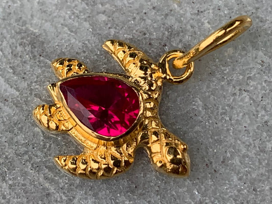 18k gold vermeil ruby turtle charm necklace pendant.