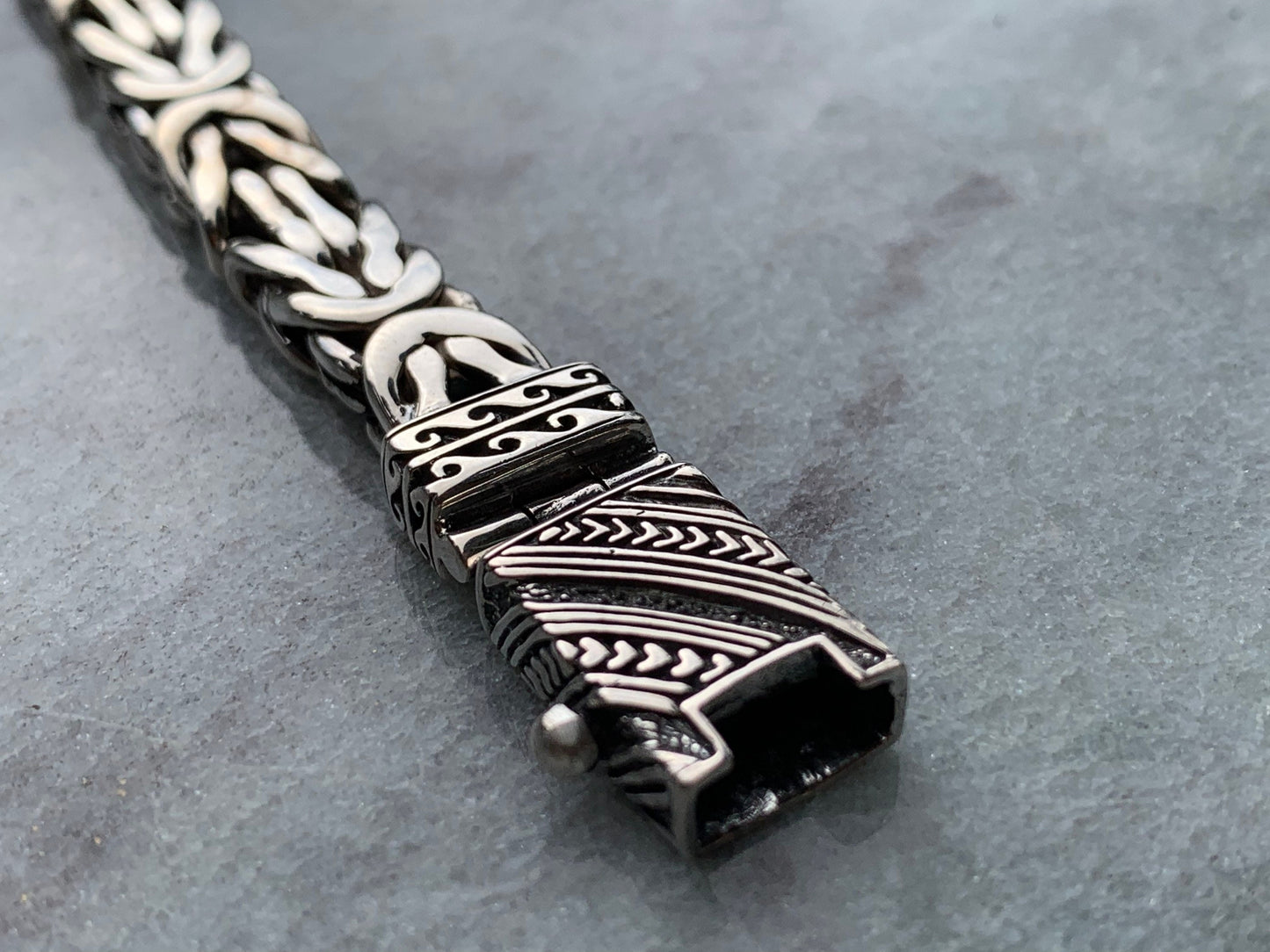 Hawaiian Tribal Byzantine Bracelet, 9mm. Sterling Silver.
