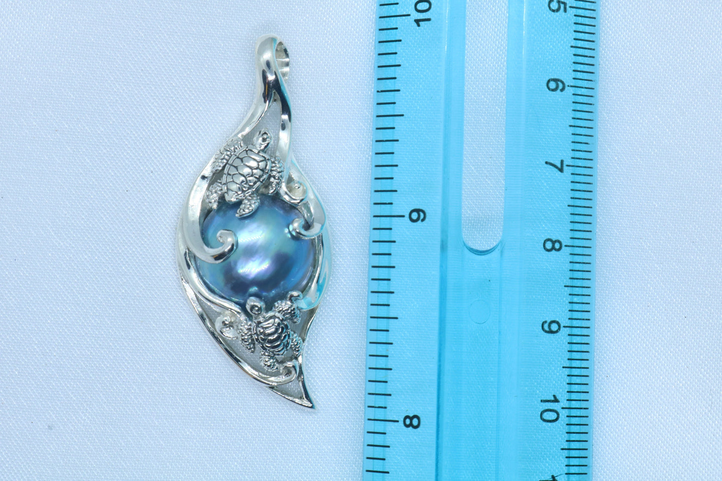 Turtle Blue Pearl Mabe Silver Pendant Necklace (Hawaiian Honu)