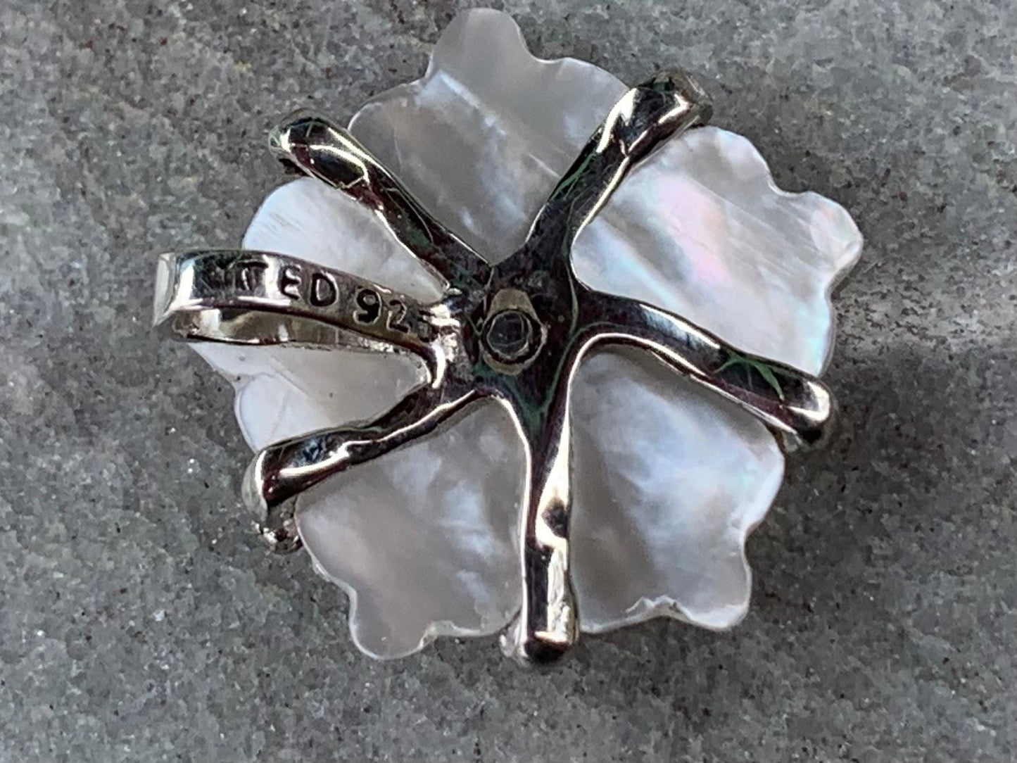 Hibiscus Flower Necklace Pendant. Hawaiian State Flower. Sterling Silver, Mother of Pearl