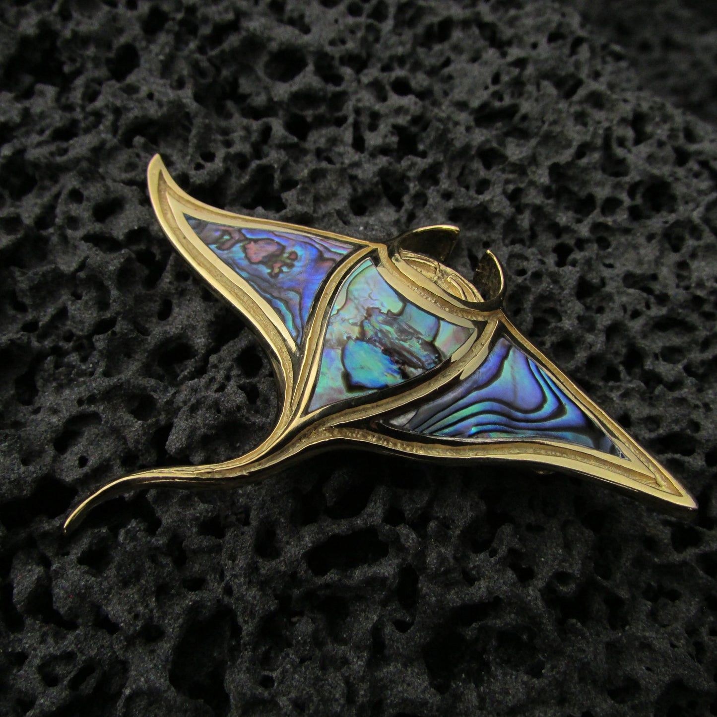 18K Gold Vermeil Manta Ray Stingray Necklace Pendant Handmade | Abalone | Paua Shell | Sterling Silver