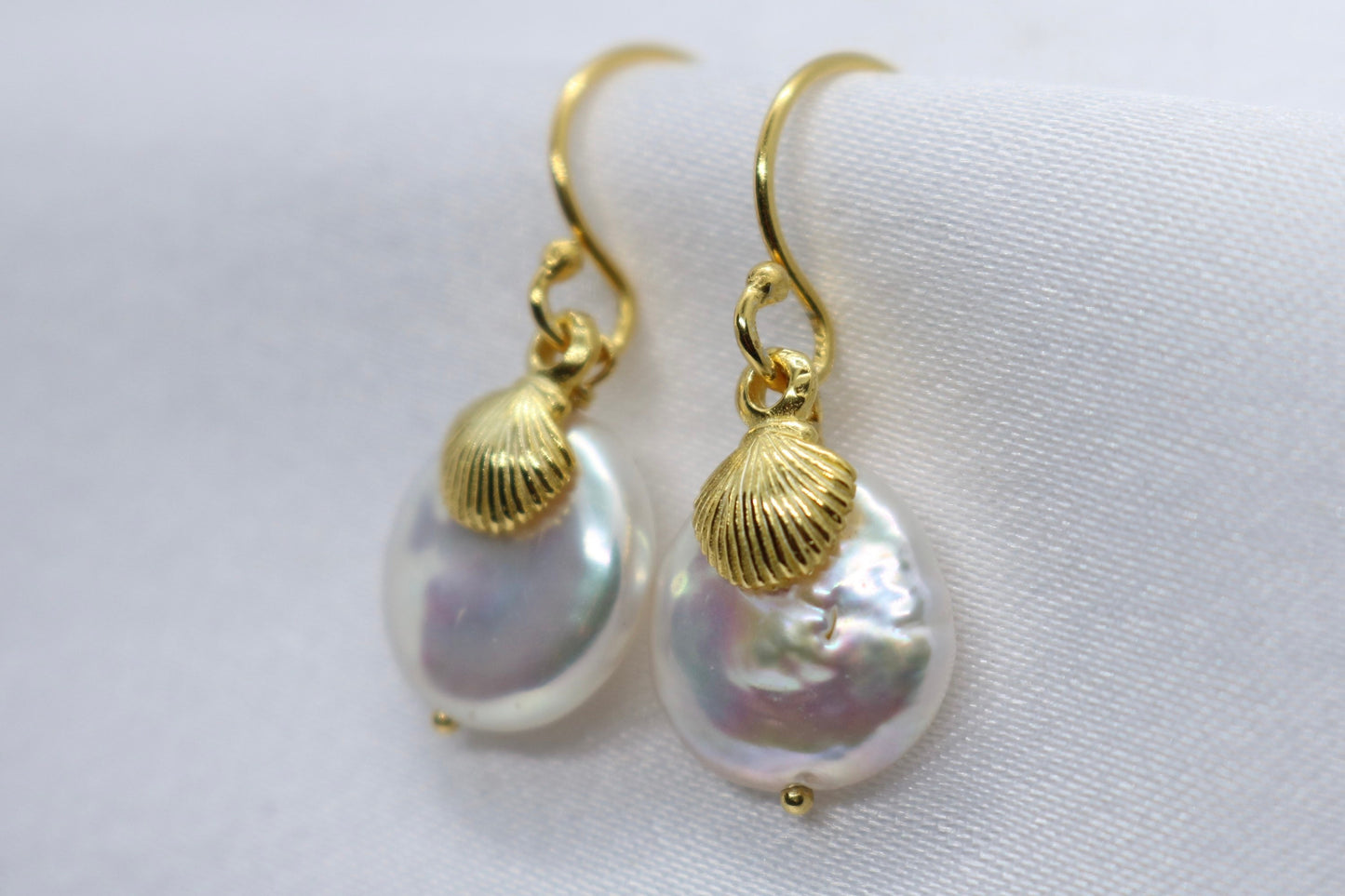 Sea Shell Pearl 18K Gold Vermeil Charm Earrings Jewelry