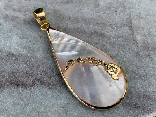 Hawaii Islands Chain Necklace Pendant. Gold Vermeil, Mother of Pearl.