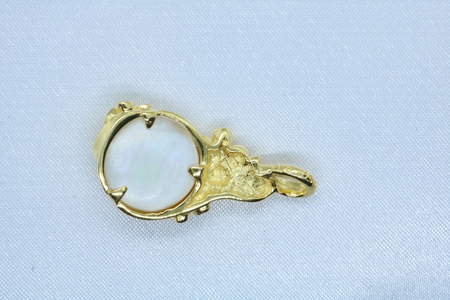 Plumeria Flower 18k Gold Vermeil Mabe White Pearl Necklace Pendant