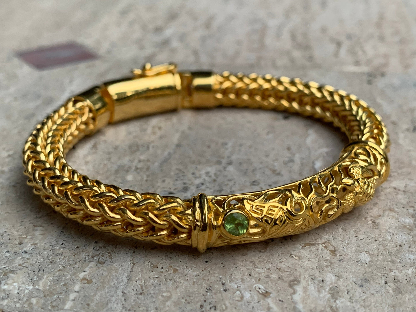 18K Gold Vermeil Peridot Bracelet. Hawaiian Turtle (Honu) and Manta Ray (Hahalua) Design.