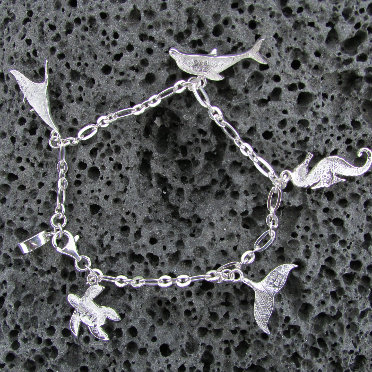 Charm Bracelet | Dolphin | Manta Ray | Seahorse | Sea Turtle | Whale Tail | Sterling Silver | Abalone Paua Shell | Ocean | Beach | Gift