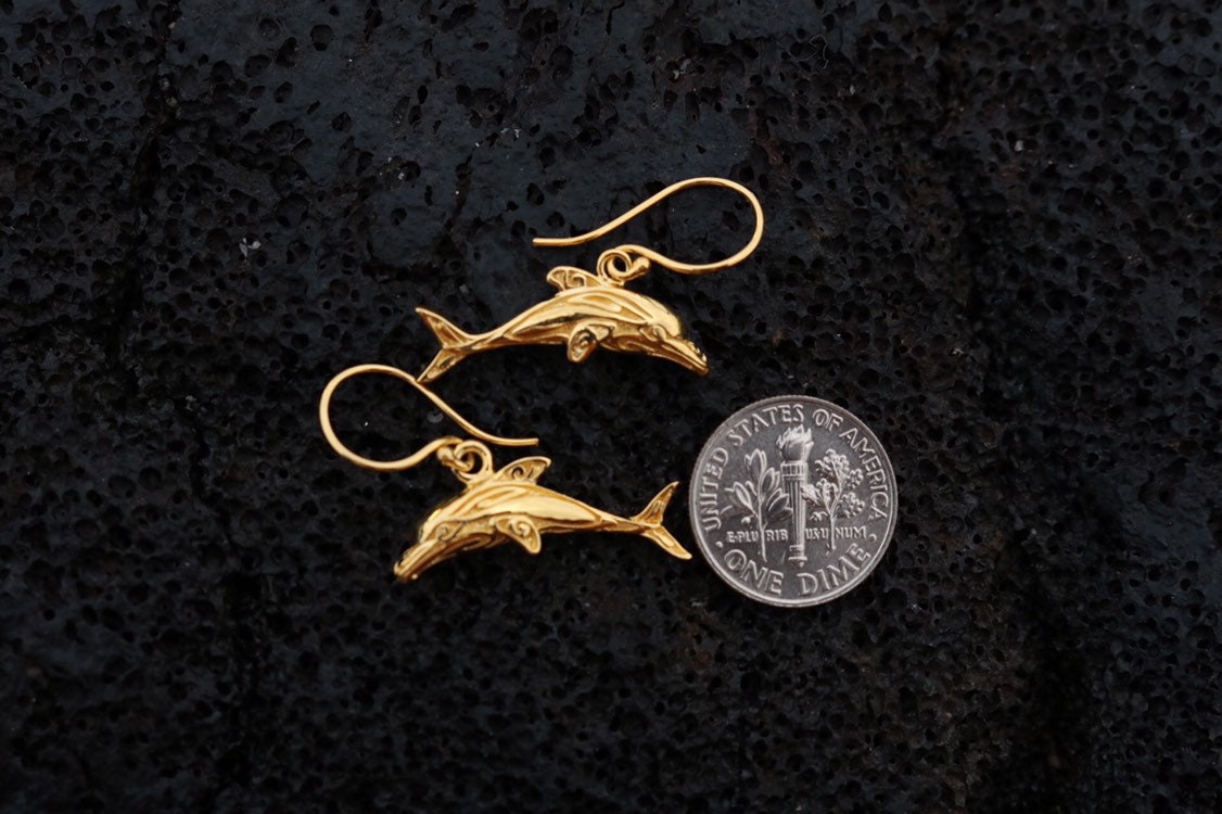 18K Gold Vermeil Dolphin Earrings.