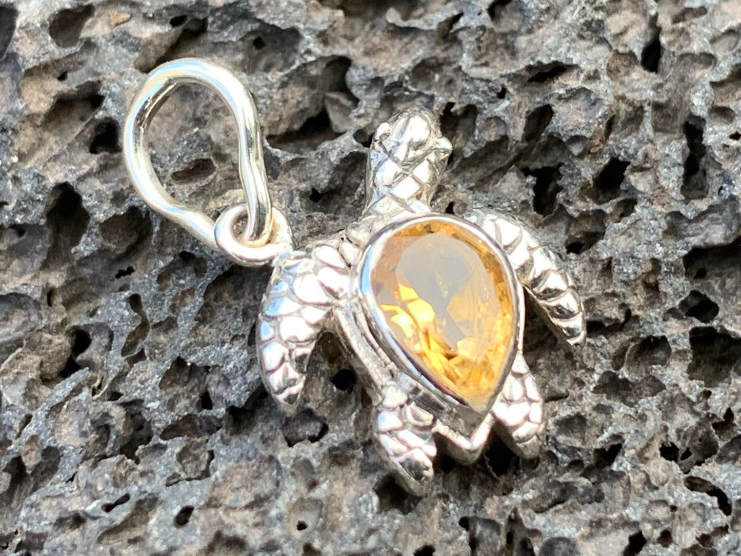 Turtle Charm Citrine Necklace Pendant Sterling Silver