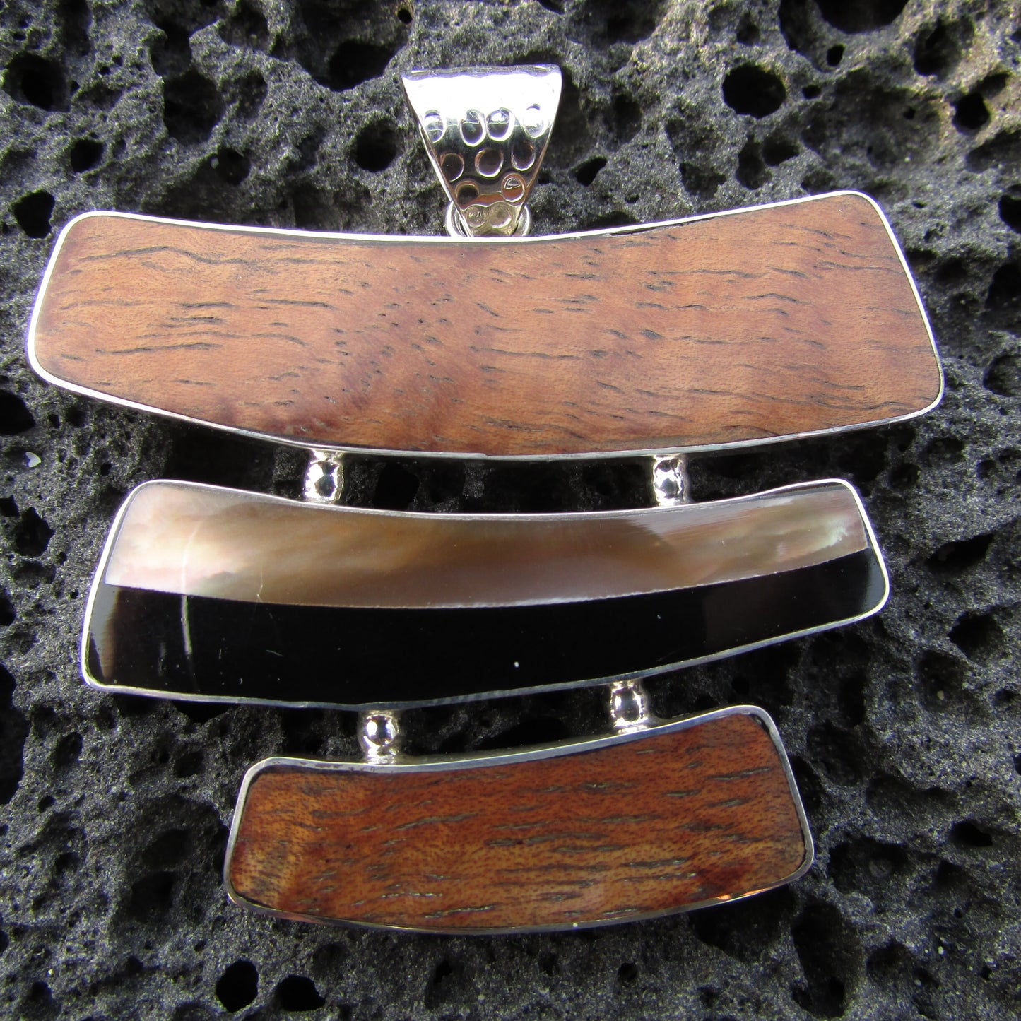 Hawaiian Koa Wood Necklace | Black Ouster Shell | Sterling Silver | Gift | Jewelry | Handmade | Unique