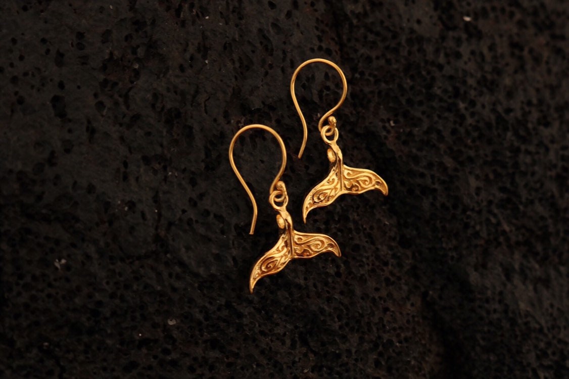 18K Gold Vermeil Whale Tail Earrings.