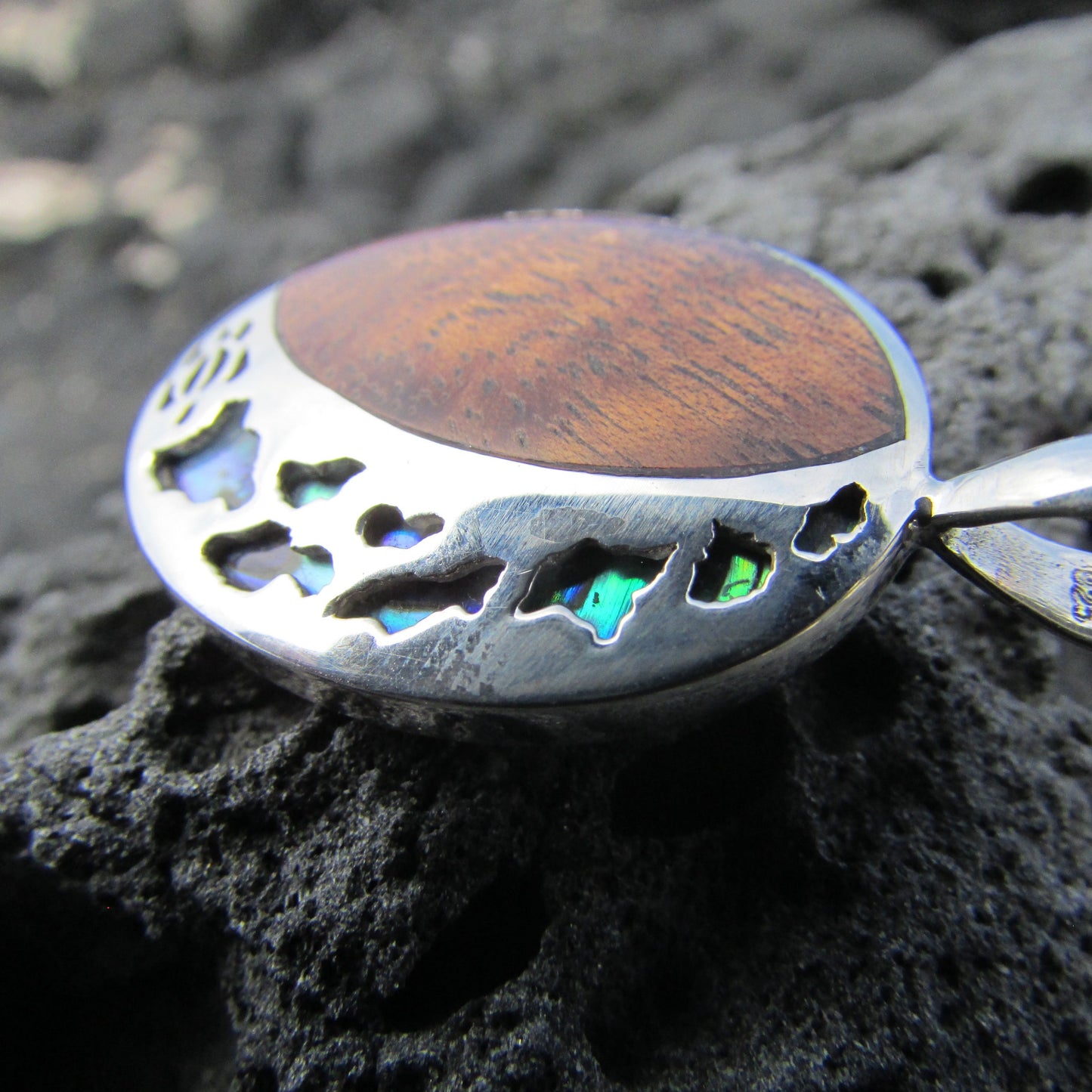 Hawaii Islands Chain Necklace Pendant Small | Koa Wood | Paua Abalone Shell | Sterling Silver | Ocean | Beach | Gift | Jewelry | Handmade