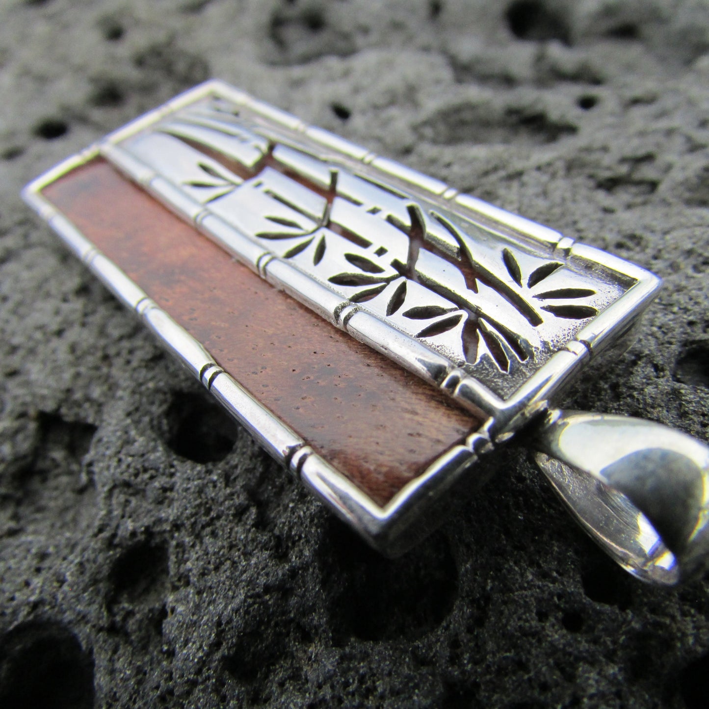 Bamboo Necklace Pendant Large | Hawaiian Koa Wood | Sterling Silver | Ocean | Beach | Gift | Jewelry | Handmade | Unique