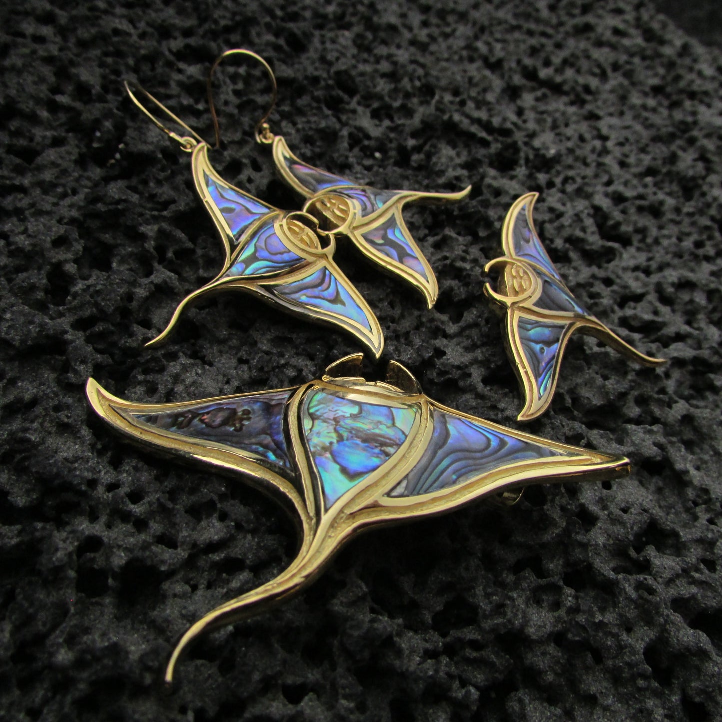 18K Gold Vermeil Manta Ray Stingray Earrings Handmade | Abalone | Paua Shell | Sterling Silver