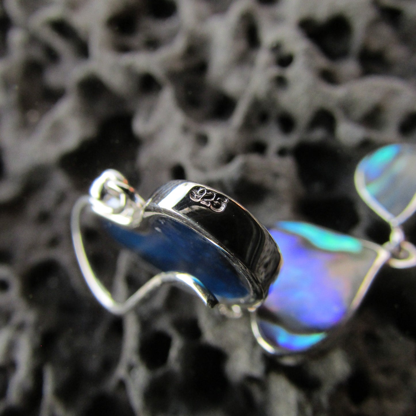 Heart Teardrop Earrings. Abalone Paua Shell. Sterling Silver.