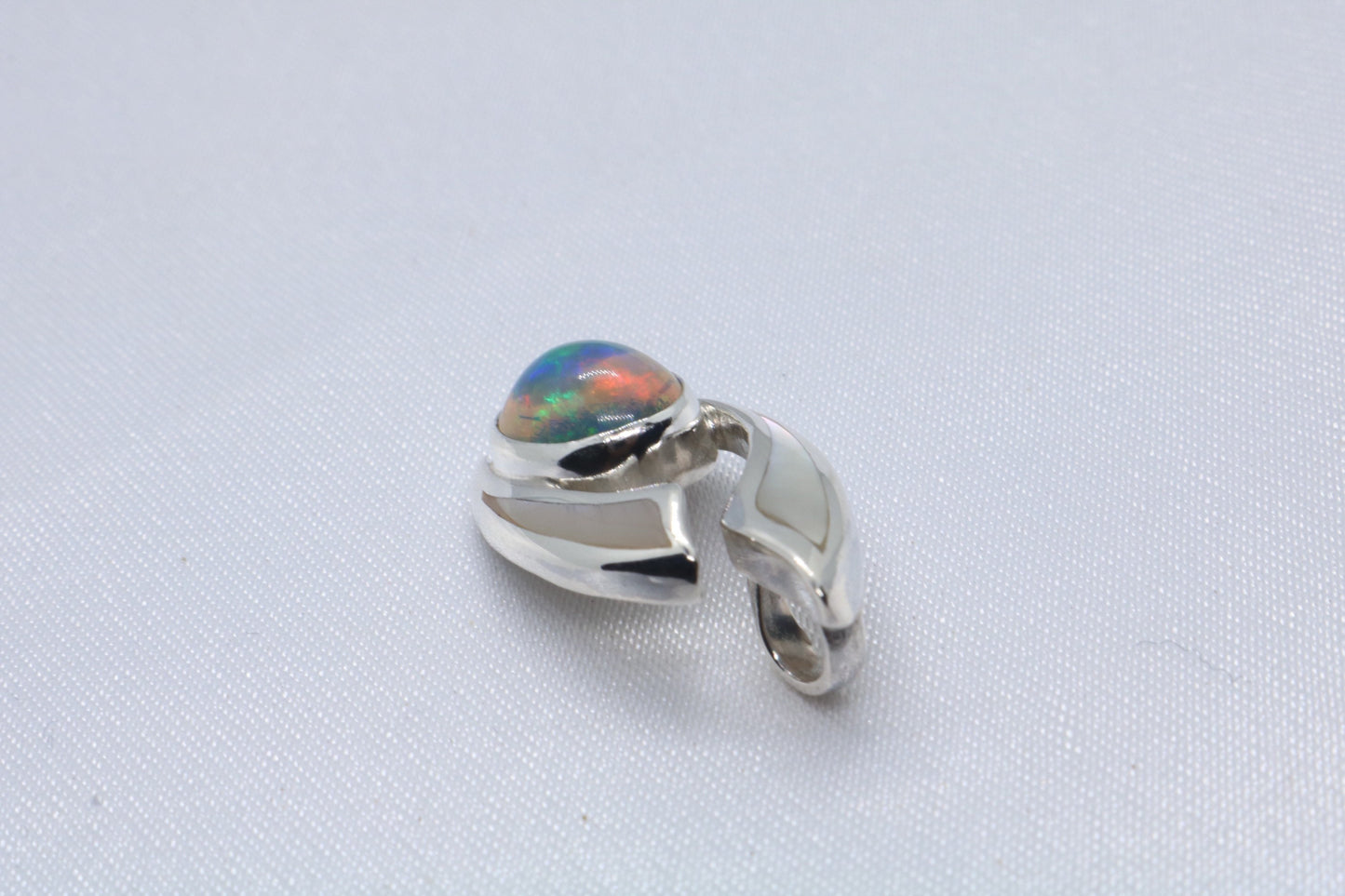 Opal Wave Hawaiian Nalu Silver Mother of Pearl Necklace Pendant