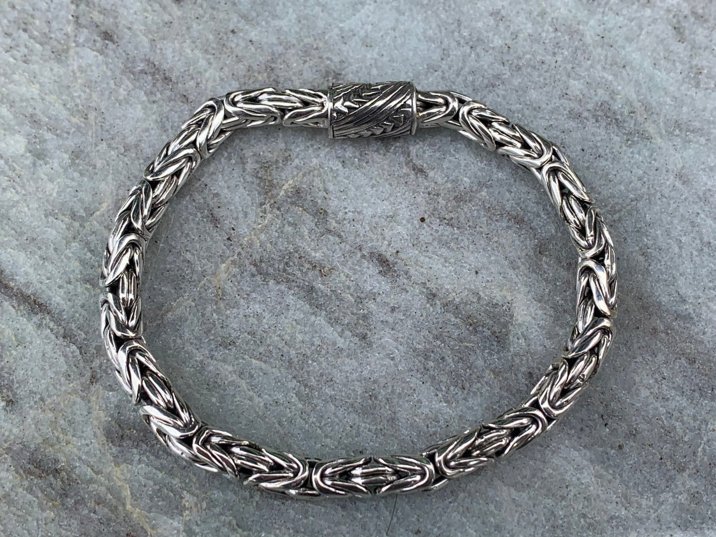 Hawaiian Tribal Byzantine Bracelet, 5mm. Sterling Silver.
